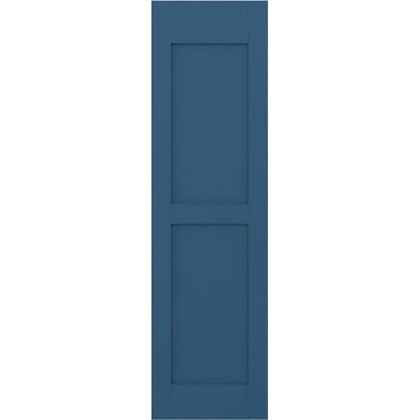 Ekena Millwork 18-in W x 32-in H Americraft Two Equal Flat Panel Exterior Real Wood Shutters (Per Pair), Sojourn Blue