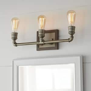 Palermo Grove 3-light Antique Nickel Vanity Light with Painted Weathered Gray Wood Accents