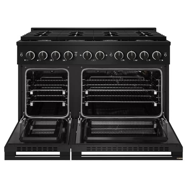 48 in. 6.7 cu. ft. Marino Freestanding Gas Range with 8 Burner Cooktop and Convection Gas Oven in Black Stainless Steel