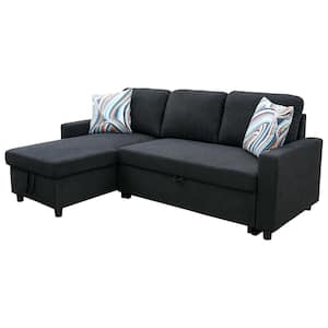 75 in. Slope Arm 2-Piece Linen L-Shaped Sectional Sofa in Black