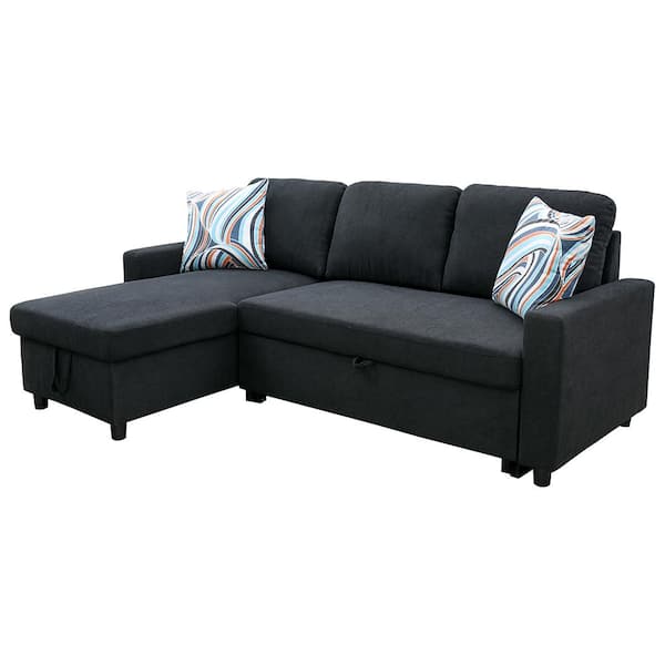 Star Home Living 75 in. Slope Arm 2-Piece Linen L-Shaped Sectional Sofa in Black