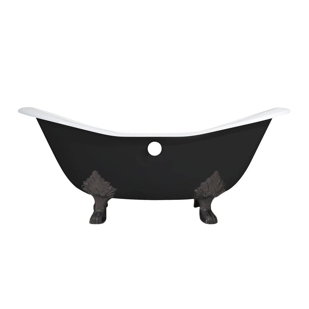 72-Inch Black and White Cast Iron Double Slipper Clawfoot Tub