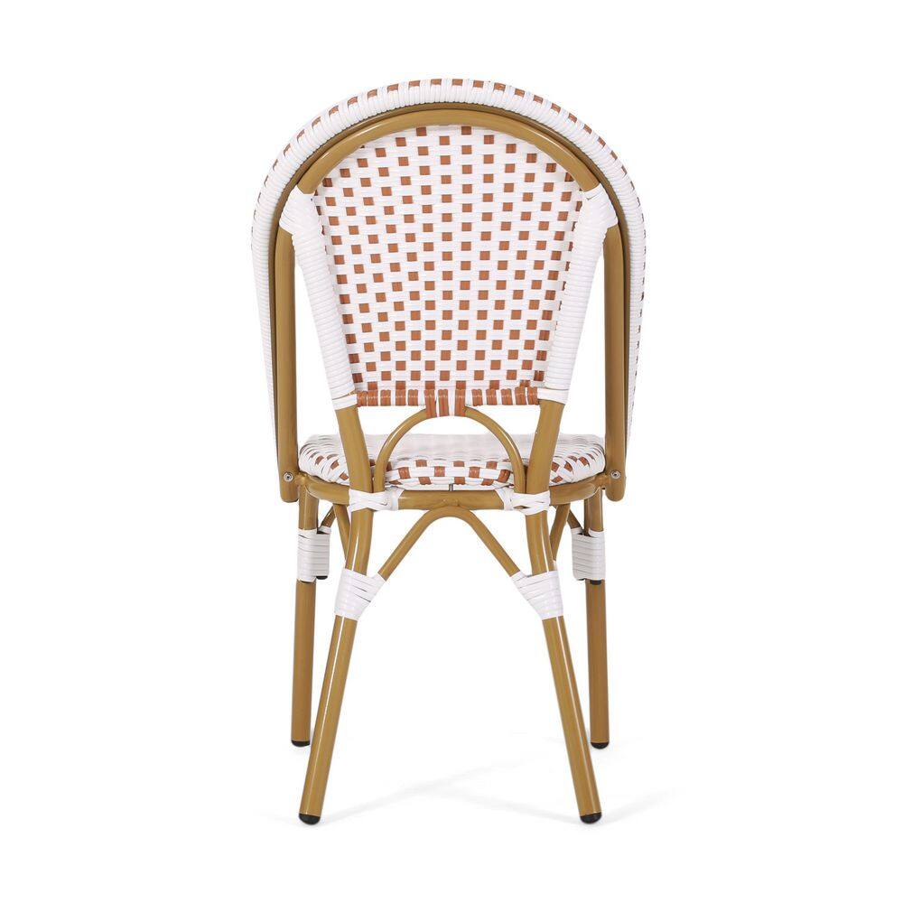 Rust Orange and White Bamboo Print Armless Outdoor Bistro Chairs, Set of 2