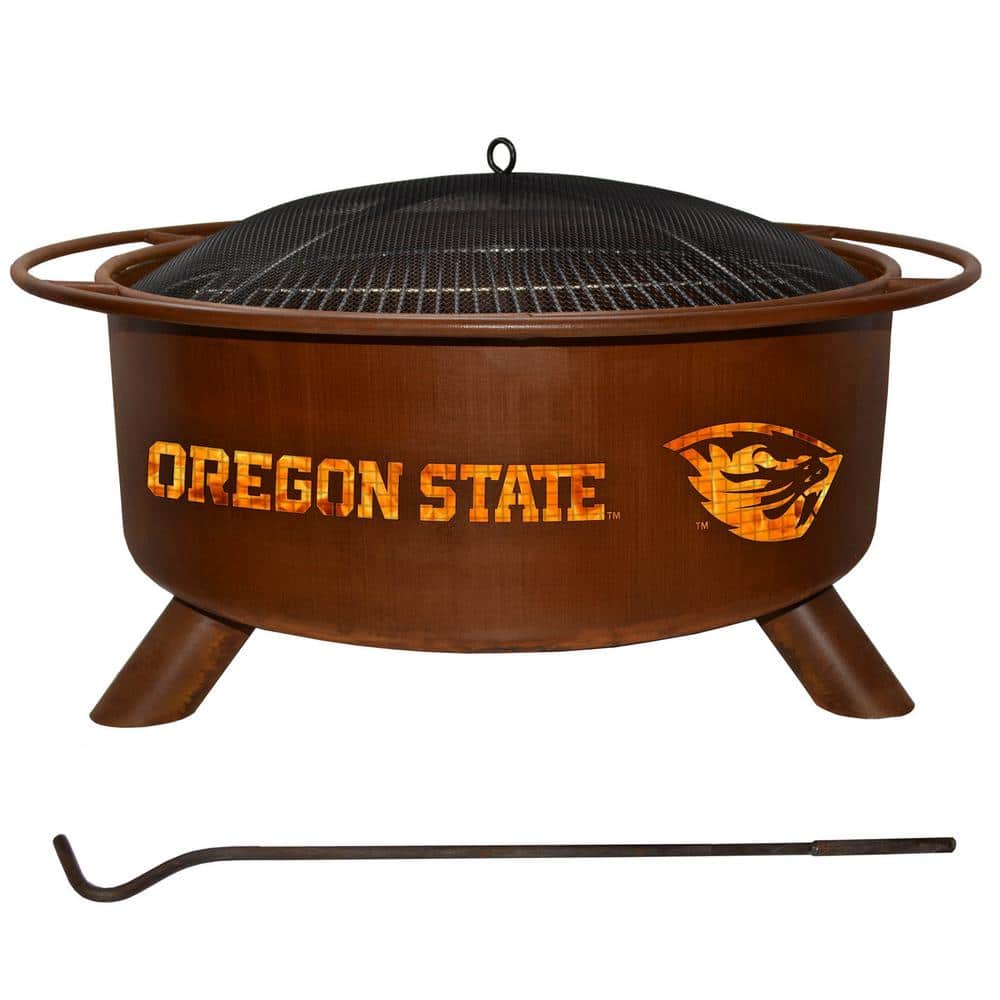 Oregon State 29 in. x 18 in. Round Steel Wood Burning Fire Pit in Rust with