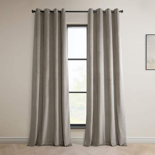 Exclusive Fabrics & Furnishings Gallery Taupe Velvet Grommet Room Darkening Curtain - 50 in. W x 108 in. L (1 Panel)