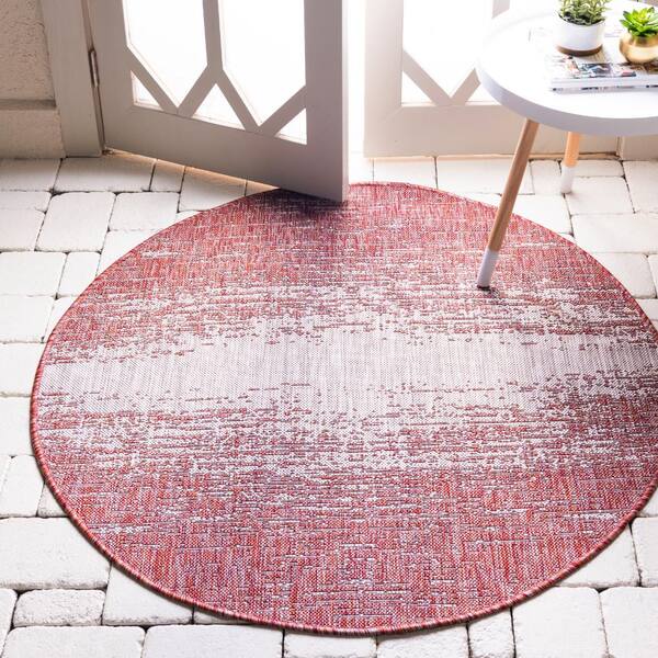 Rust Red Ombre Outdoor 4 ft. Round Area Rug
