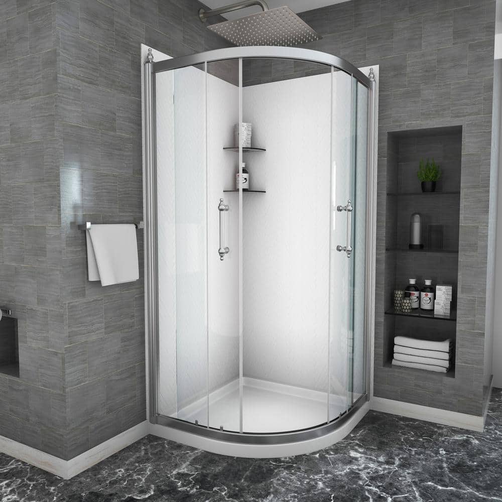 36 in. W x 75 in. H Neo Angle Sliding Framed Corner Shower Door in Chrome F