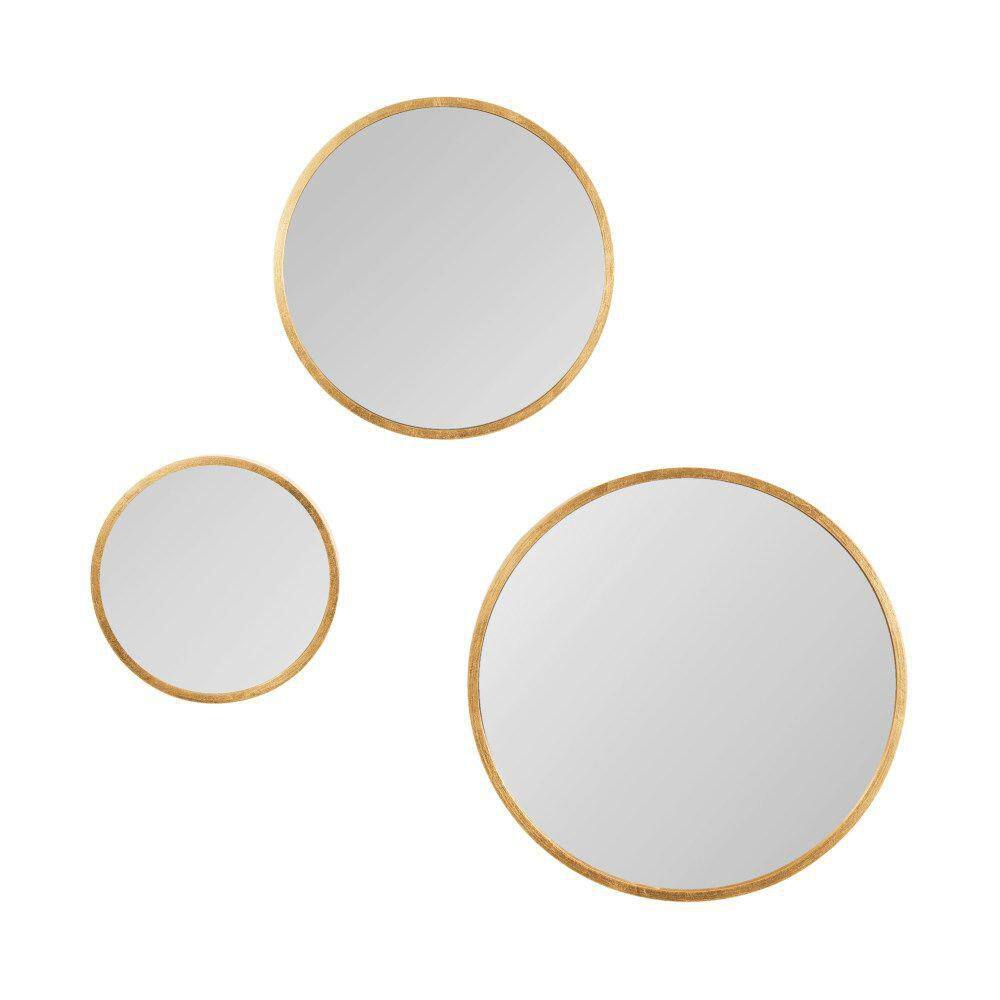 Gold Round Wood Frame Wall Mirror Set, 3-Piece