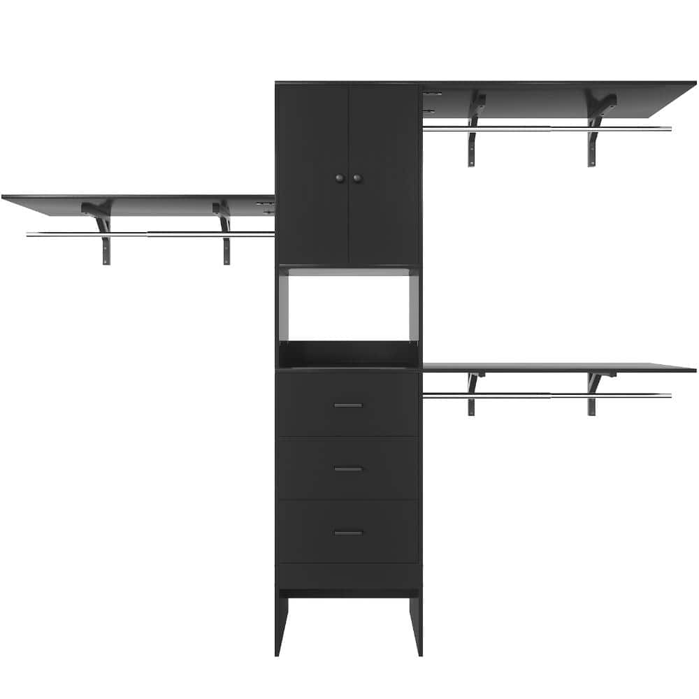 58 in. W - 96 in. W Black Tower Wall Mount 5-Shelf Wood Closet System With Doors 3 Enclosed Drawers 3 Hanging Rods price history on PriceWatchPro