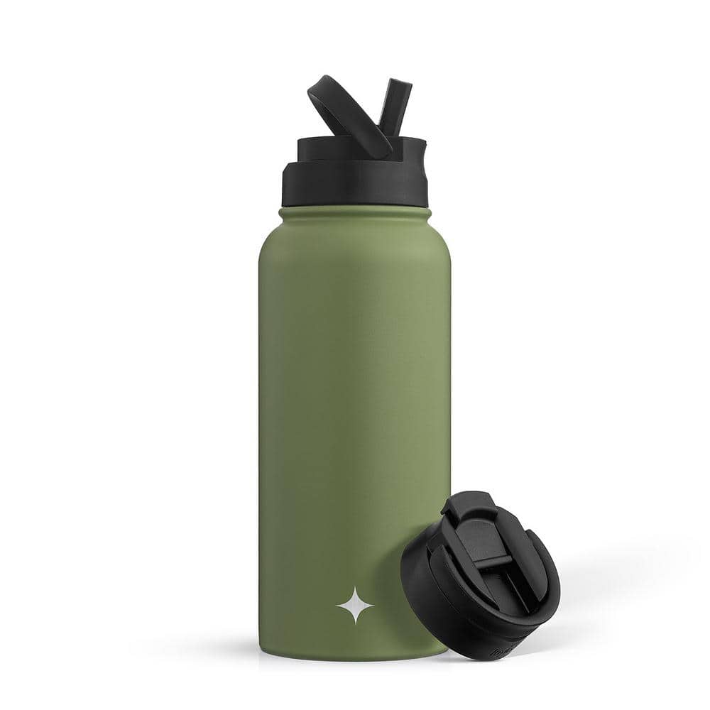Cubitt Insulated Sports Hydro Water Bottle 24 oz 2 Lids Stainless Steel in Green