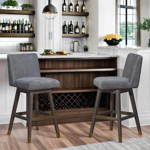 Basila 40.5 in. Grey Oak Swivel Bar Stool with Grey Fabric Seat