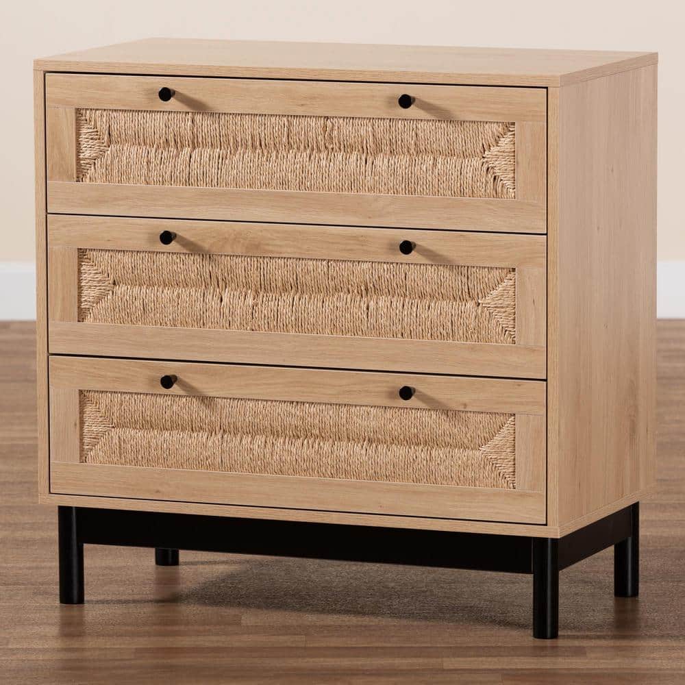 Cherelle Light Brown and Black 3-Drawer Mid-Century Storage Cabinet