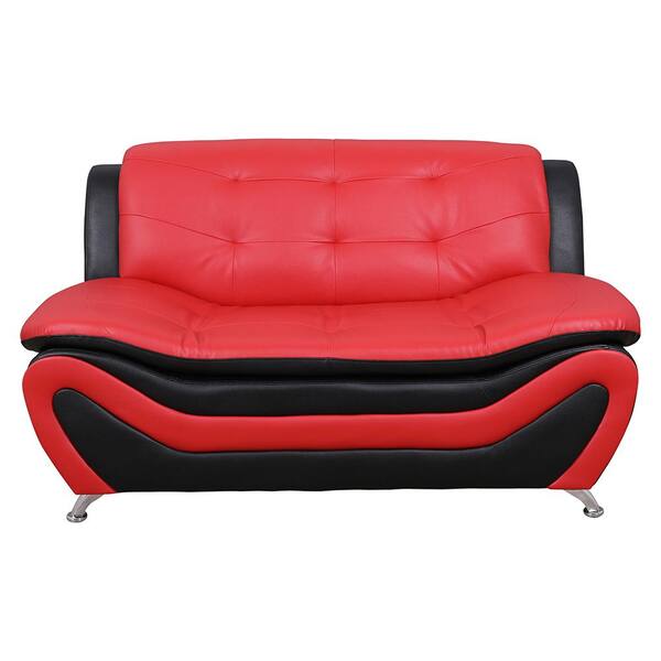 Black Leather Three Piece Sofa Set, Red Leather 3 Seater Sofa