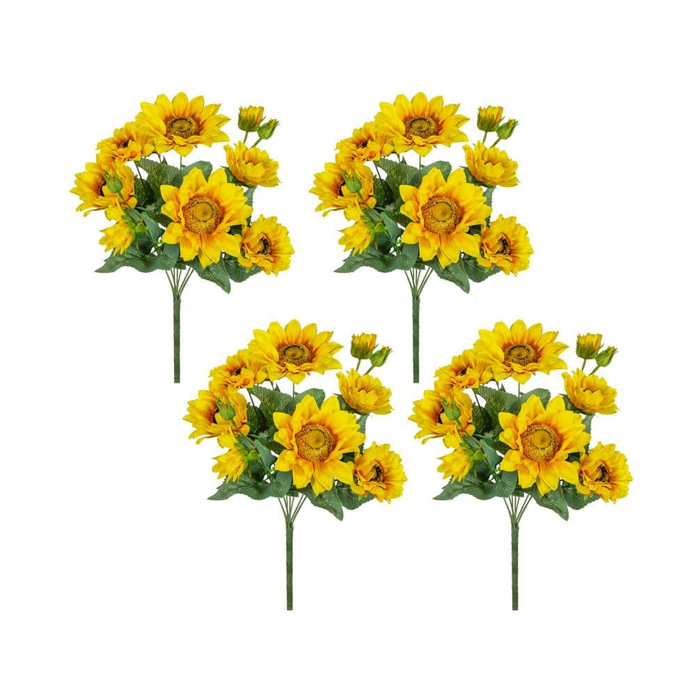 4-Pack 19 in. Yellow Artificial Sunflower Bushes - Pre-Arranged Faux Plants for Entryway, Kitchen and Dining Room price history on PriceWatchPro