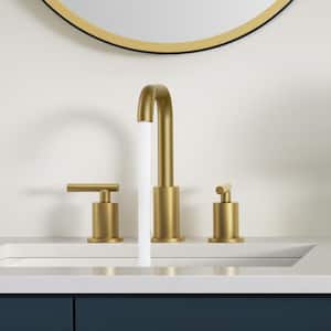 8 in. Widespread 2-Handle Bathroom Sink Faucet with 360° Swivel Spout, Pop Up Drain in Gold