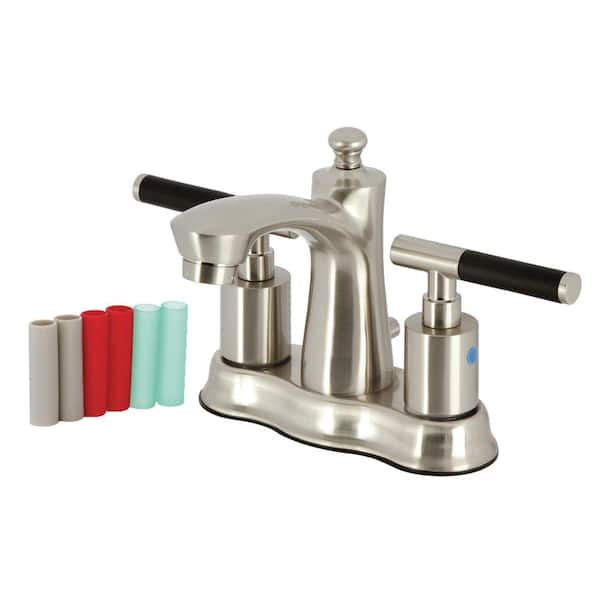 Kingston Brass Kaiser 4 in. Centerset 2-Handle Bathroom Faucet with Plastic Pop-Up in Brushed Nickel