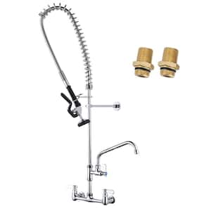 43 in. H Triple Handles Commercial Brass Pull Down Sprayer Kitchen Faucet Pre-Rinse Sprayer with Add-On Spout in Chrome