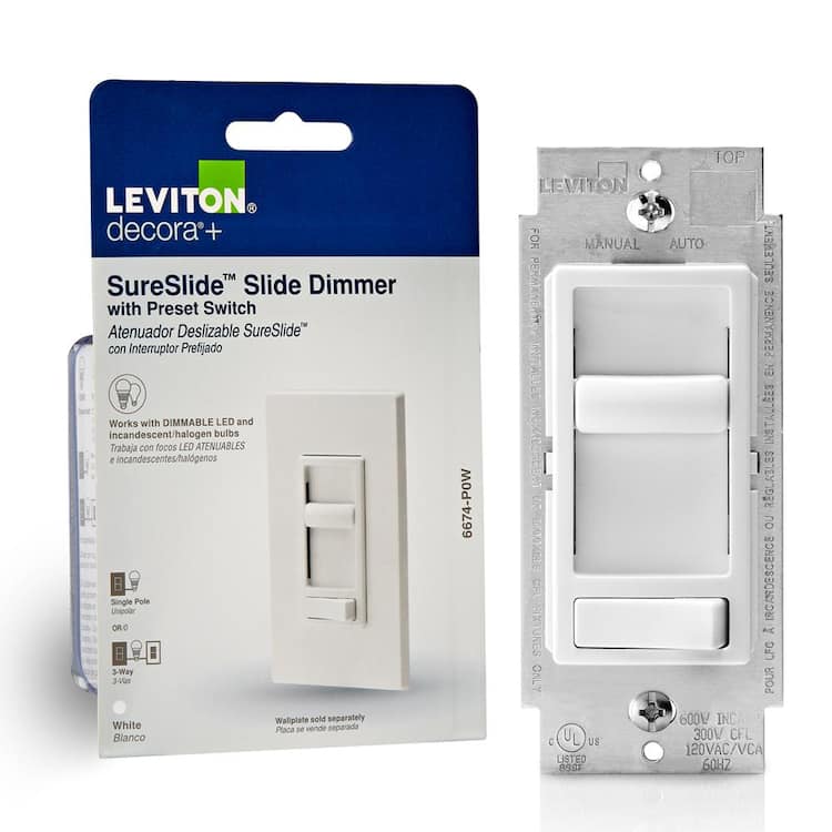 Leviton SureSlide Dimmer Switch for Dimmable LED, Halogen and Incandescent Bulbs - White