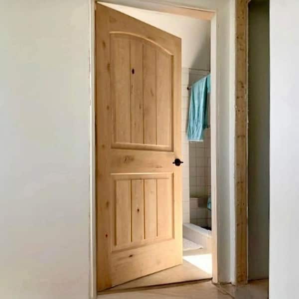 DIY RTA Kit 30 in. x 80 in. Knotty Alder Left-Hand Unfinished V-Groove Wood Single Ready To Assemble Interior Door