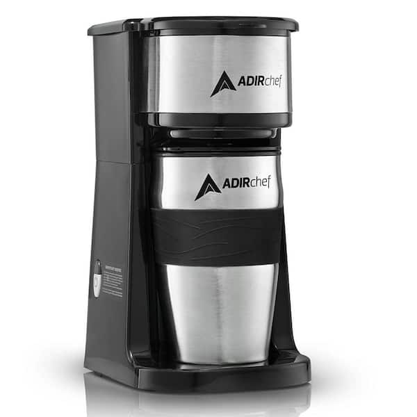AdirChef Grab'n Go Black Single Serve Coffee Maker with Stainless Steel Travel Mug