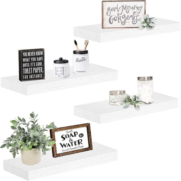 Unbranded 15.7 in. W x 6.7 in. D Floating Decorative Wall Shelf Bathroom Shelf Bedroom Kitchen Rustic Small Book Shelf, Set of 4