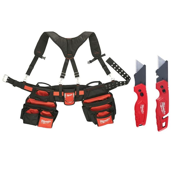 Milwaukee General Contractor Work Belt with Suspension Rig and Fastback Folding Knives (2-Pack)