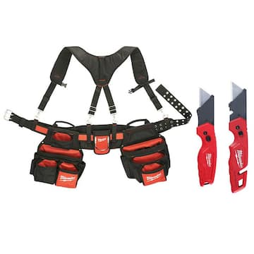 Milwaukee General Contractor Work Waist Tool  Belt with Suspension Rig and Fastback Folding Knives (2-Pack) 48-22-8120-48-22-1503