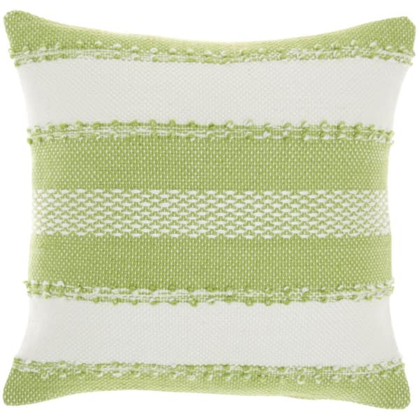 Mina Victory Outdoor Pillows Green 18 in. x 18 in. Stripe Indoor/Outdoor Throw Pillow