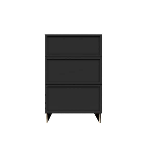 Slim Shaker 15 in. 3-Drawer Base Bath Vanity Cabinet without Top in Black Assembled