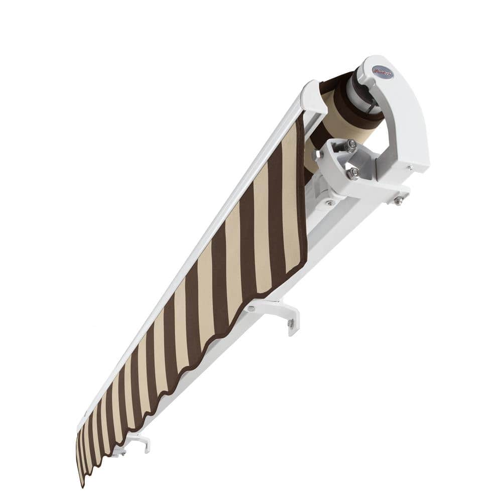 8' x 6.5' Brown and Tan Stripe Motorized Patio Awning