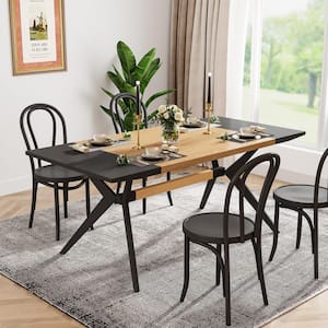 Delilah Oak Black Wood 63 in. Trestle Rectangle Dining Table (Seats 6)