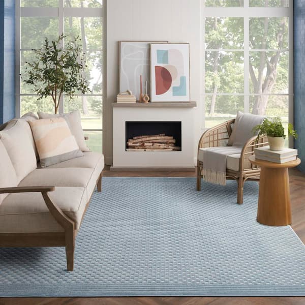 Casual Blue 8 ft. x 10 ft. Checker Contemporary Area Rug