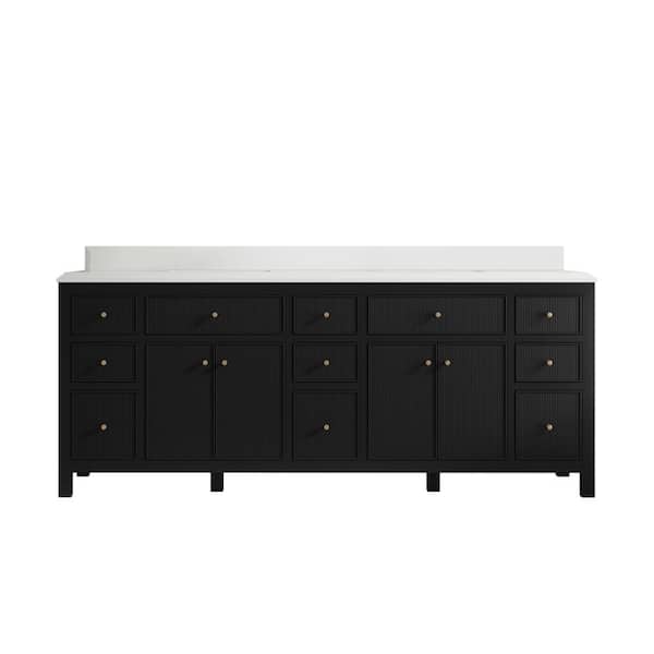 Willow Collections Sonoma 84 in. W x 22 in. D x 36 in. H Double Sink Bath Vanity in Black with Cove Edge White Quartz Top