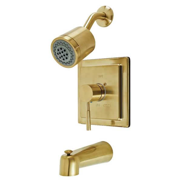 Kingston Brass Concord Single Handle 2-Spray Tub and Shower Faucet 1.8 GPM with Corrosion Resistant in. Brushed Brass