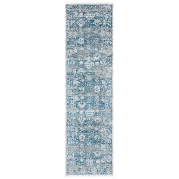 Victoria 2 ft. x 10 ft. Blue/Ivory Oriental Ornate Runner Rug