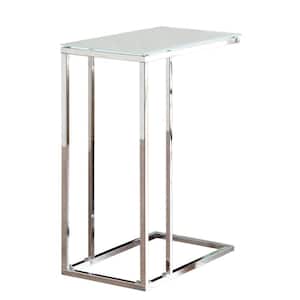 Clear and Silver Metal Snack Table with Frosted Tempered Glass Top