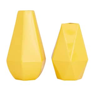 12 in., 10 in. Yellow Metal Geometric Decorative Vase (Set of 2)