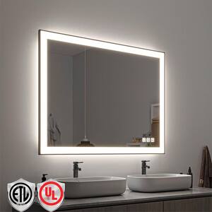 48 in. W x 32 in. H Rectangular Framed LED Anti-Fog Wall Mirror in Black with Backlit and Front Light