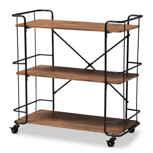 Baxton Studio Neal Walnut And Black Kitchen Serving Cart 163 10302 Hd The Home Depot