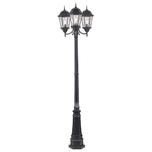 Villa Nueva 96 in. 3-Light Black Outdoor Lamp Post Light Fixture Set with Stained Glass