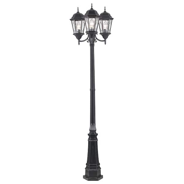 Bel Air Lighting Villa Nueva 96 in. 3-Light Black Outdoor Lamp Post Light Fixture Set with Stained Glass