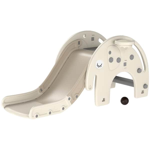 3-in-1 Cream White Freestanding Toddler Slide with Climber and Basketball Hoop for 5.3 ft.