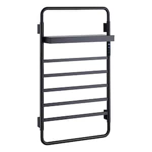 5-Bar Stainless Steel Electric Plug-in with Hardwired kit and shelf Towel Warmer in Black