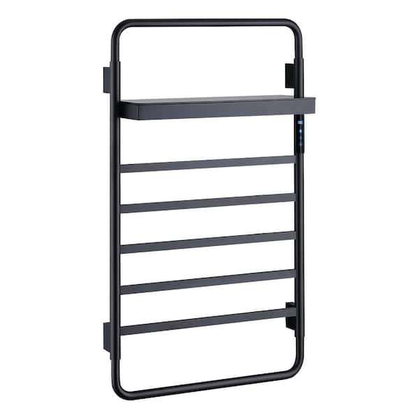 Unbranded 5-Bar Stainless Steel Electric Plug-in with Hardwired kit and shelf Towel Warmer in Black