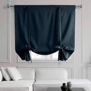Polo Navy Blue Solid Cotton 46 in. W x 63 in. L Room Darkening Rod Pocket Tie-Up Window Shade (1 Panel)
