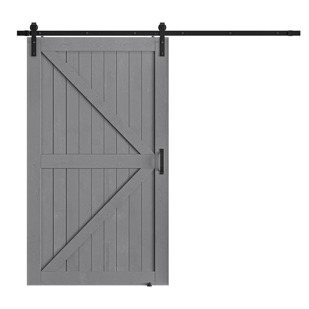 48 in. x 84 in. Grey Wood K-Shaped Natural Solid Finished Interior Sliding 