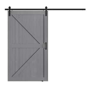 48 in. x 84 in. Grey Wood K-Shaped Natural Solid Finished Interior Sliding Barn Door with Hardware Kit