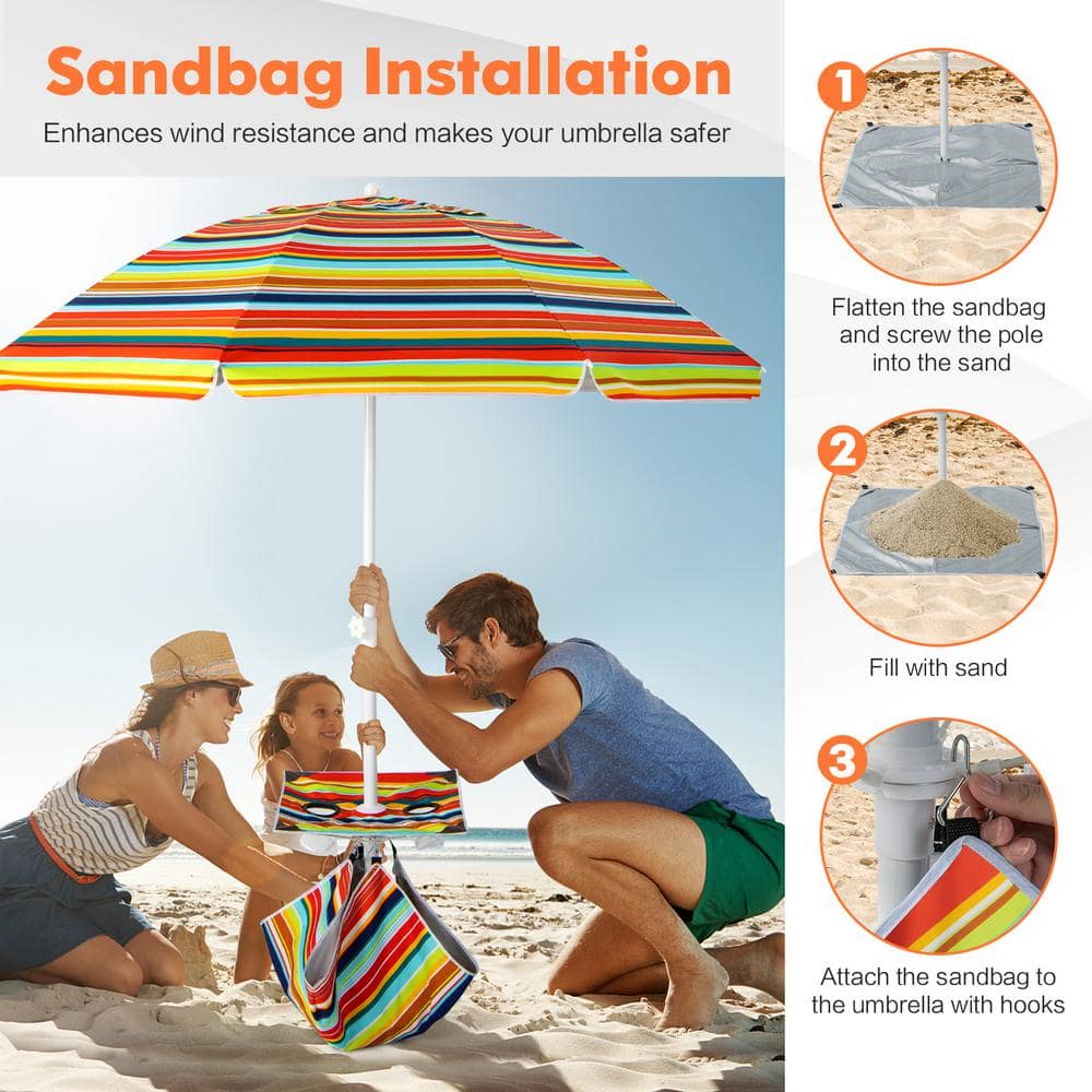 6.5 Feet Orange Striped Beach Umbrella with Fiberglass Ribs