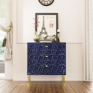 Blue 3-Drawer Wood Nightstand with Tapered Support Legs