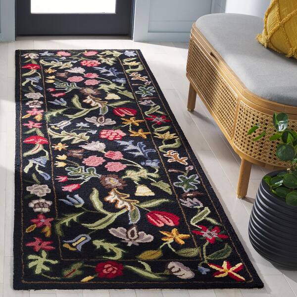 Chelsea 3 x 8 Black/Pink Floral Runner Rug